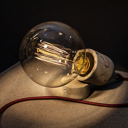 CONCRETE TABLE LAMP, with vintage style Edison filament bulb by KASKI DESIGN.