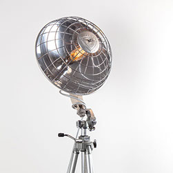 VINTAGE FOCALIPSE HEAT LAMP, repurposed as floor lamp. Joined with tripod, polished and rewired by KASKI DESIGN