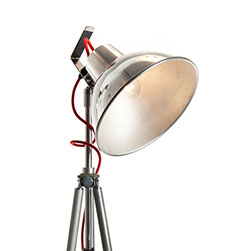 VINTAGE ALUMINIUM STUDIO LIGHT, polished, rewired and joined with vintage tripod by KASKI DESIGN
