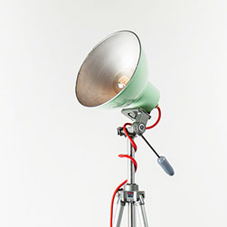 VINTAGE SURF GREEN STUDIO LIGHT, rewired and joined with tripod by KASKI DESIGN